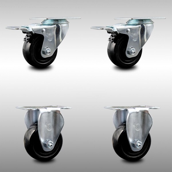 Service Caster 3 Inch SS Hard Rubber Wheel Swivel Top Plate Caster Lock Brake 2 Rigid SCC, 2PK SCC-SSTTL20S314-HRS-2-R-2 - main
